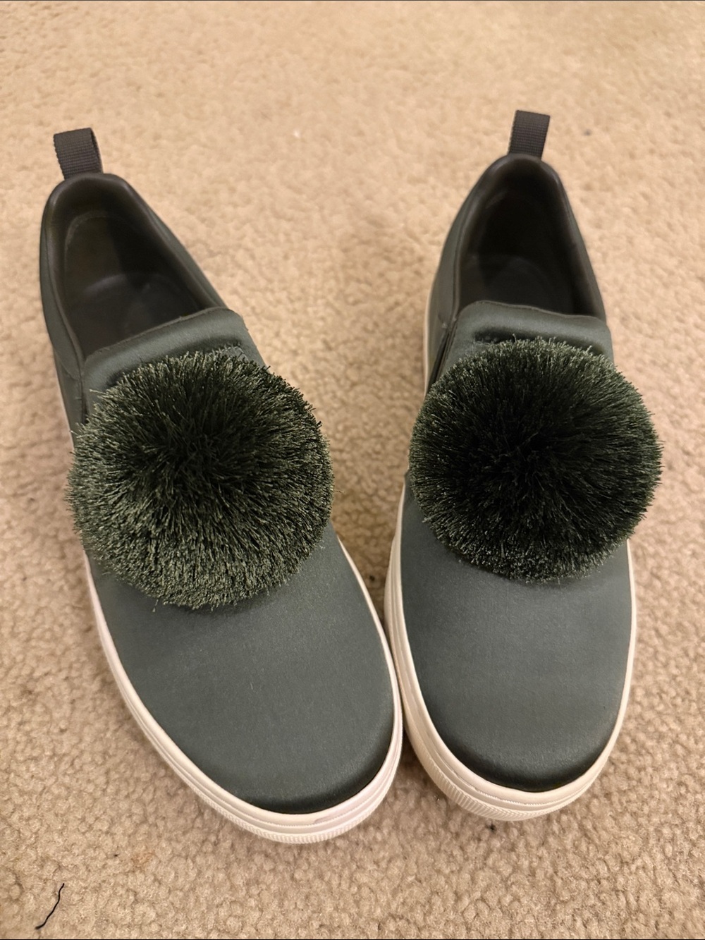 Tory Burch Olive Green Pom-Pom Slip-On Sneakers with White Sole NWOT - Picture 5 of 5